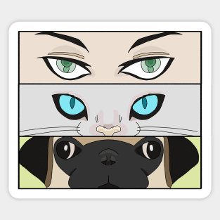 Human, Cat and Dog looking at you Sticker